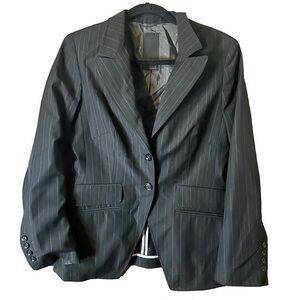 Cinque Women's Dark Grey/Black Pin Striped Button Blazer Jacket Sz 8 (40 EU)